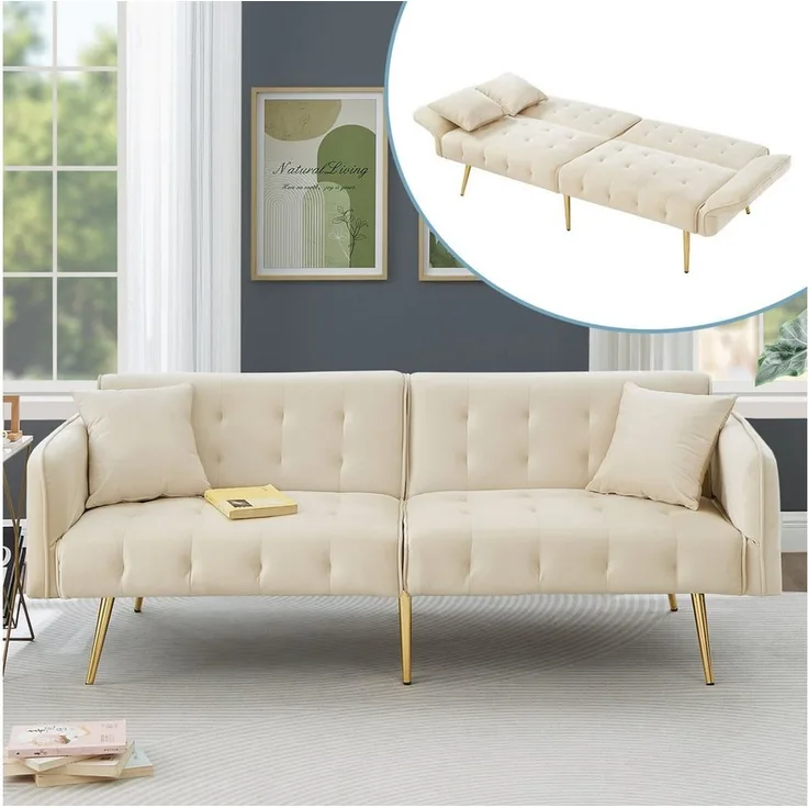 Merax Schlafsofa 2-in-1 Zweisitzer-Sofa Klappsofa mit Bettfunktion, platzsparend & multifunktional, 178x82x70cm 1 Teile, Sofabett mit verstellbarer Rückenlehne & Armlehnen und 6 Metallfüße