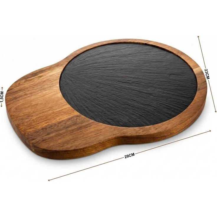 hausleben Servierbrett aus Akazienholz mit Schiefereinsatz, (Set, 1-St, 1-teiliges Set bestehend aus einem Akazienholz-Servierbrett), 29x23 cm, Rustikale Eleganz für Käse, Snacks & Deko – Bild 4