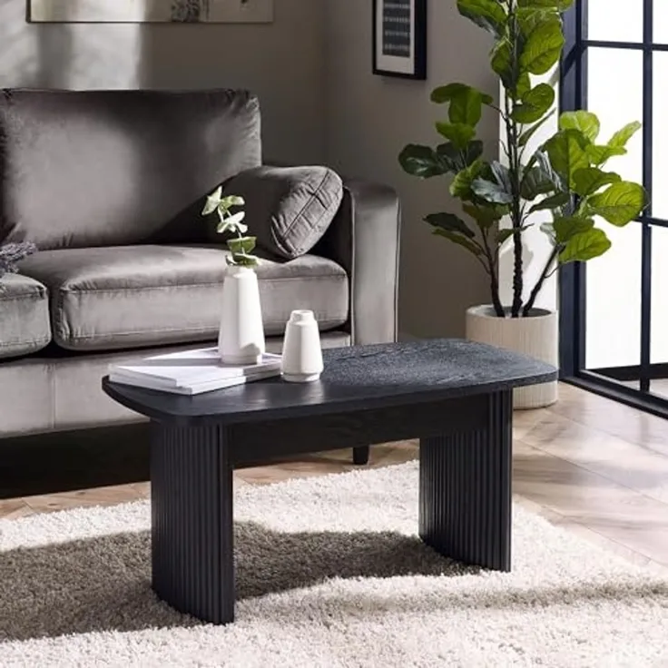 Julian Bowen Louis, kompakter, schwarzer, geriffelter Couchtisch, Eschenholz, 90x50 cm