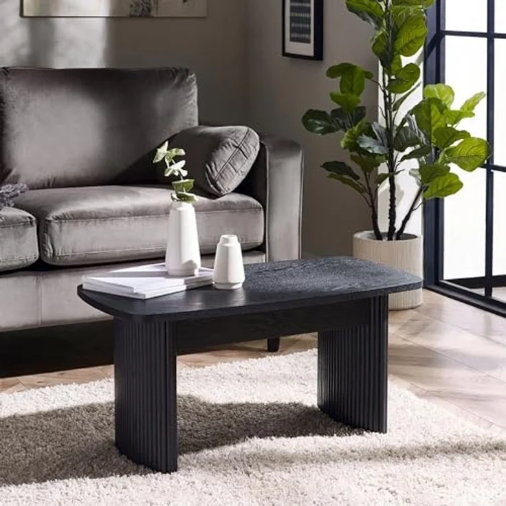Julian Bowen Louis, kompakter, schwarzer, geriffelter Couchtisch, Eschenholz, 90x50 cm – Bild 1
