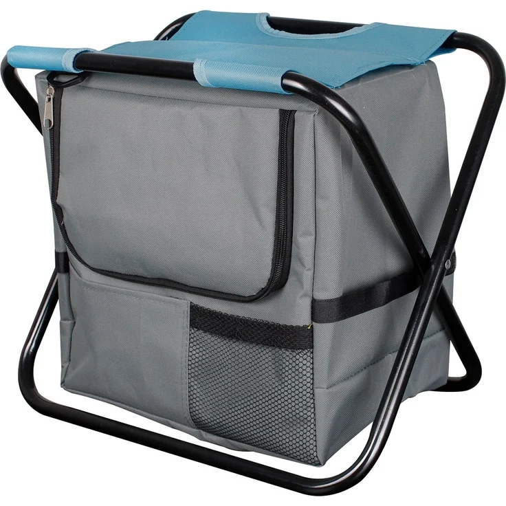 2 in 1 Anglersitz mit Kühltasche faltbar Campingstuhl Festivalstuhl Tragegurt blau/grau