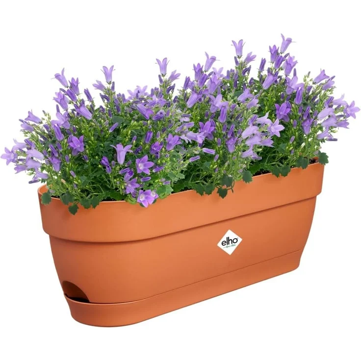 elho Vibia Campana Balkonkasten 50 mit Wasserreservoir - Blumentopf Balkon - 100% recyceltem Plastik - Ø 49.0 x H 17.0 cm - Braun/Terra