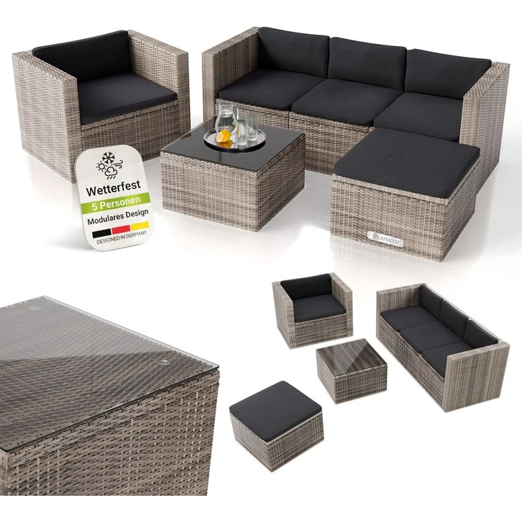 Juskys 'Punta Cana' Lounge, Polyrattan , Grau | Dunkelgrau, L – Bild 1