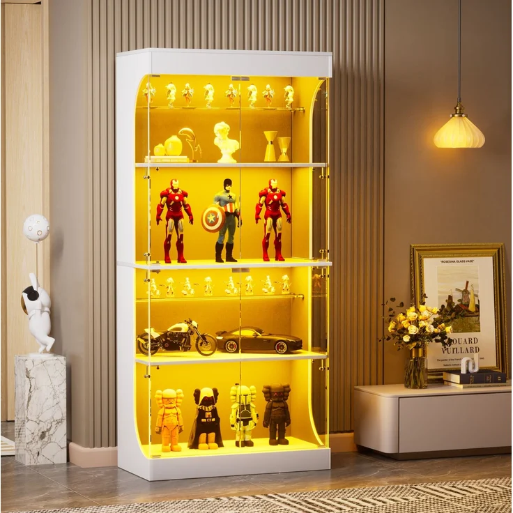 Glasvitrine 80 x 35 x 165 cm in Weiß mit LED-Beleuchtung, Glastüren und USB-Anschluss – Bild 1