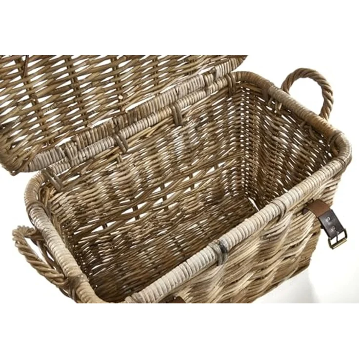 Kobolo Aufbewahrungskorb Universalkorb Korb Truhe aus Rattan mit Deckel Griffen und Lederriemen (Einzelstück, 1 St, 1 Stück), Ordnungssystem mit viel Stauraum – Bild 6