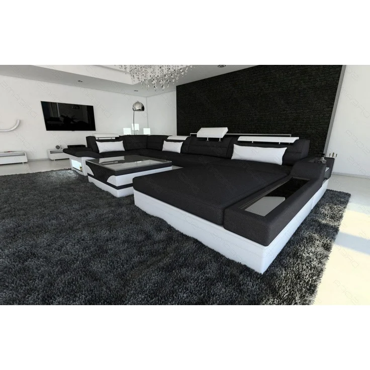 Wohnlandschaft Mezzo Materialmix mit LED - Mikrofaserstoff - Schwarz-Weiß - Rechts – Bild 2