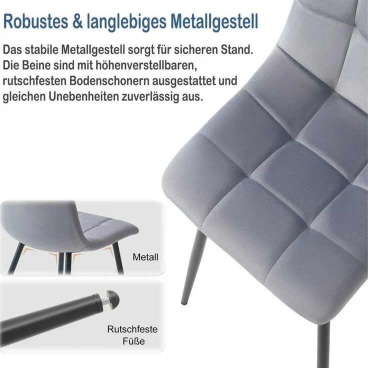 SURFOU Esszimmerstuhl 2er Set Küchenstuhl Polsterstuhl Metallbeine Essstühle mit Gepolsterte, Polsterstühle Esszimmer mit Rückenlehne, bis 150 kg belastba – Bild 4