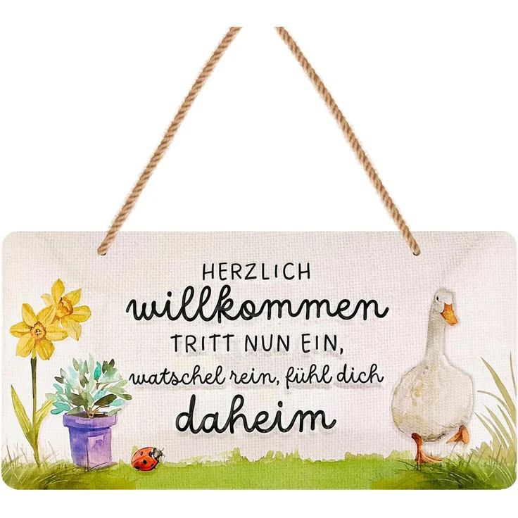 LANOLU Blechschild Herzlich Willkommen - 16x32cm – Metall – Mehrfarbig – 16112 – Bild 1
