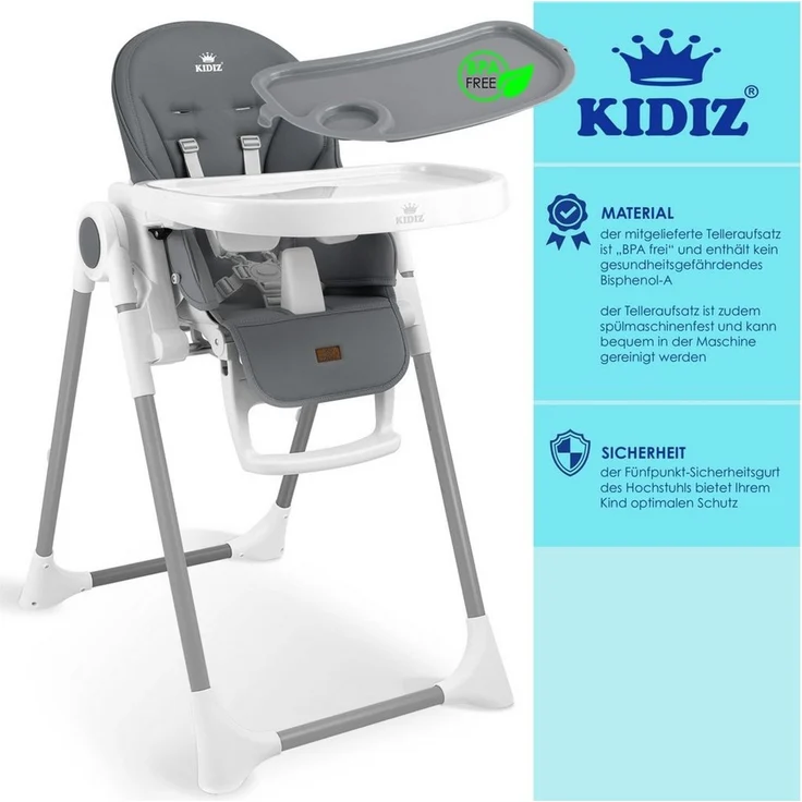 KIDIZ® 3in1 Hochstuhl Kinderhochstuhl inkl. Spielbügel , Babyliege , Kombihochstuhl Babyhochsitz ,7 höhenverstellbar Verstellbare Rückenlehne , mitwachsend ab 0 Monate bis 6 Jahre Babystuhl Dunkelgrau – Bild 3