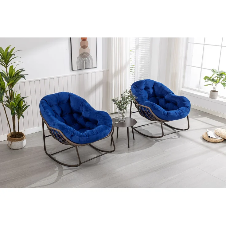 Gepolsterter Schaukelstuhl aus Rattan für den Außenbereich, ideal für Veranda, Wohnzimmer, Terrasse und Garten, Marineblau, 93 x 73 x 23 cm, YOUDENOVA – Bild 7