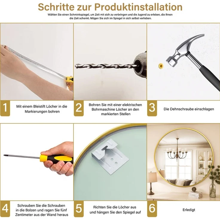 Home Nature Wohnkonzept Wandspiegel Gold, Rund, hochauflösender Schminkspiegel für Badezimmer & Schlafzimmer, Aluminium, 40 cm – Bild 6