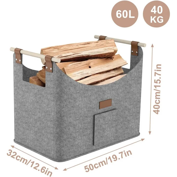 FIVMEN Kaminholzkorb 2-er Set XXL Faltbarer Brennholzkorb Filzkorb extra dicker Filz