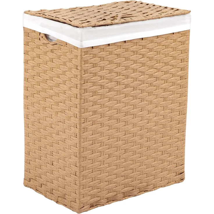Seville Classics Premium handgewebter tragbarer Wäschekorb mit integrierten Griffen Haushaltsaufbewahrung für Kleidung, Bettwäsche, Laken, Canvas, Hellbraun, Rectangular Hamper