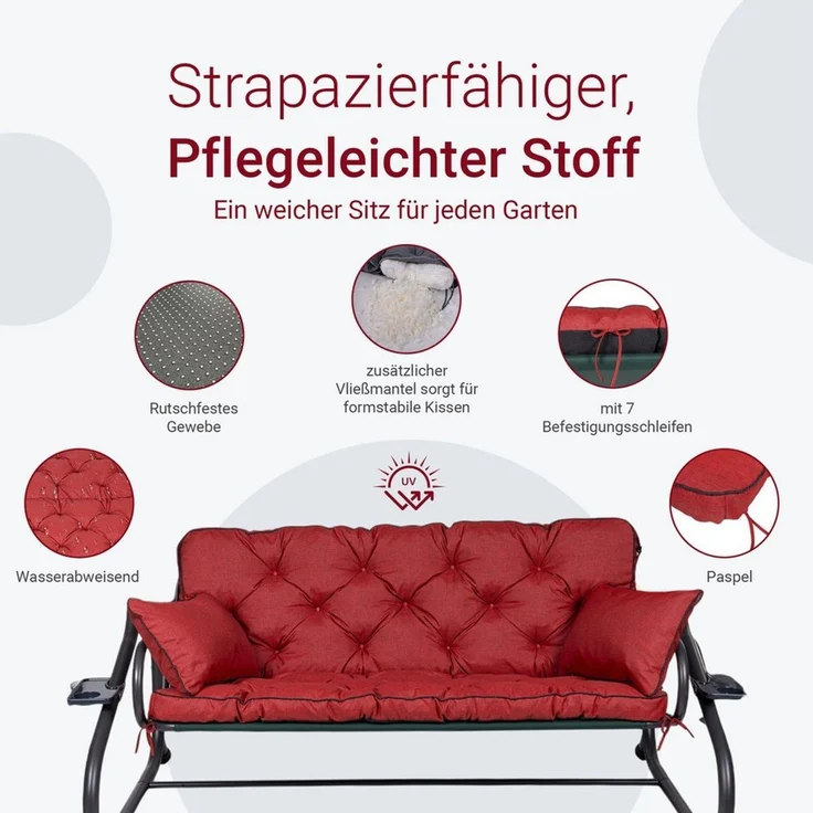 TexDeko Auflagekissen Ecolen Gartenbankauflage für Hollywoodschaukel mit Rückenlehne, (1x Gartenbankauflage für Hollywoodschaukel + 2x Kissen), UV-Beständig – Bild 4