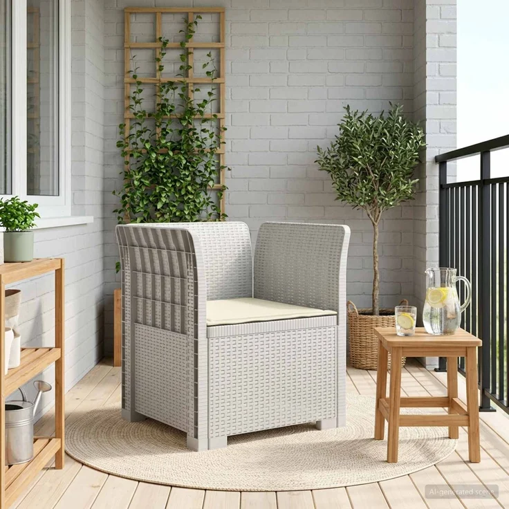 vidaXL 1-Sitzer Sessel mit Kissen Rattan-Look PP Weiß 8011860 – Bild 1