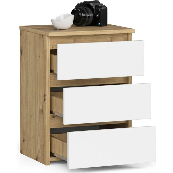 Home Collective Kommode 40 cm breit Holz Highboard Sideboard für Flur Schlafzimmer Wohnzimmer (Mehrzweckschrank Schrank schmal Kommode Schlafzimmer mit Schubladen), Kinderzimmer Organizer, 57 cm hoch mit 3 Schubladen Artisan Eiche-weiß – Bild 2