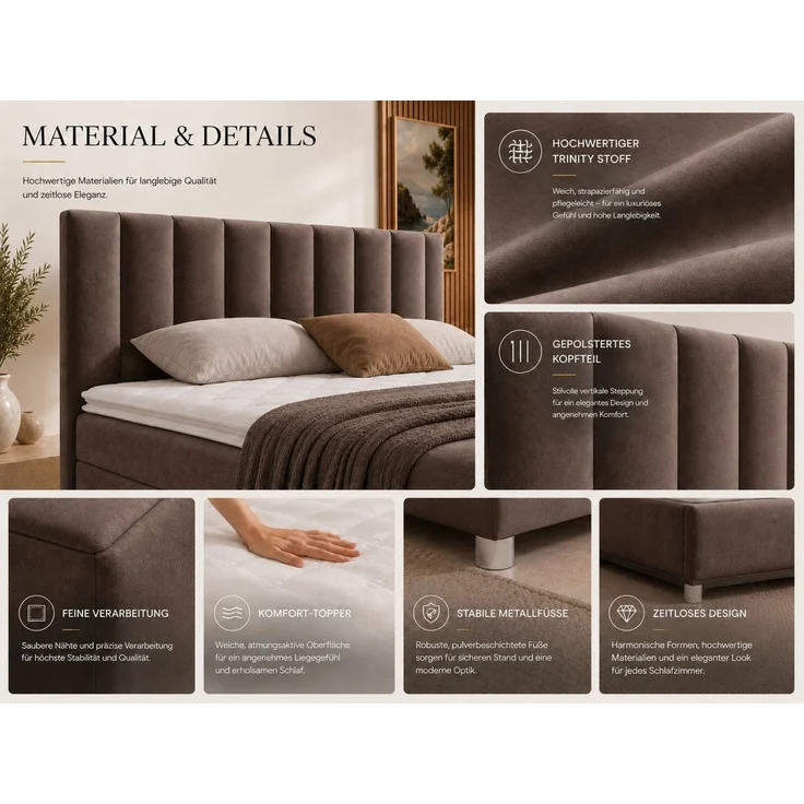 Best for Home Boxspringbett Trinity K-10 mit zwei Bettkästen & 7-Zonen Komfort-Topper (Doppelbett mit Stauraum, Federkernmatratze, gepolstertes Kopfteil, Doppelbett versch. Größen, 140x200 160x200 180x200 200x200 cm), Handwerksqualität, TOP Preis-Leist... – Bild 4