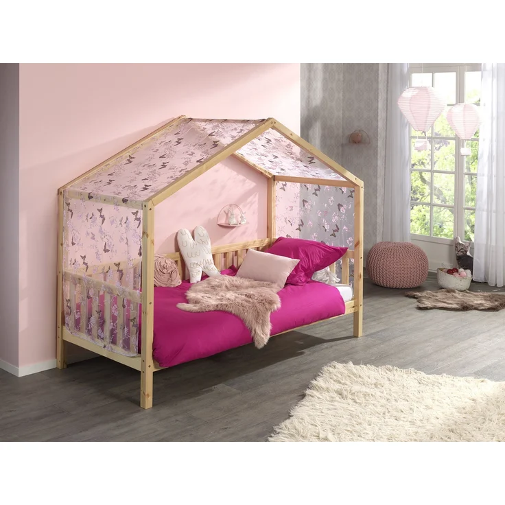 Hausbett mit Textilhimmel Kapua 210x97x170 Massivholz Natur – Bild 2