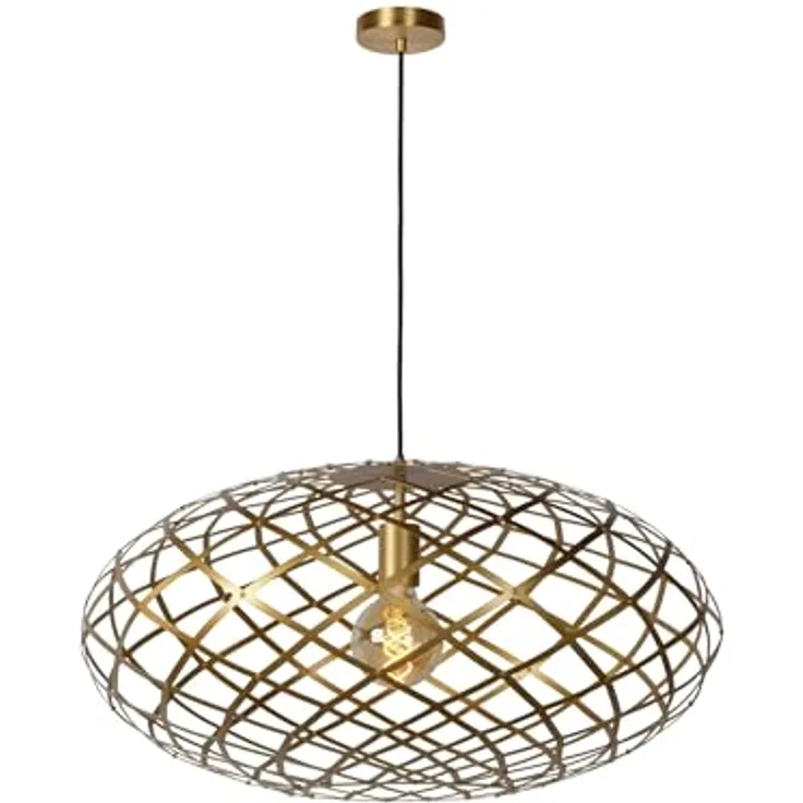 LUCIDE WOLFRAM Pendelleuchte, Ø 65 cm, 1xE27, Höhenverstellbar, Mattes Gold/Messing, Metall, Dimmer-kompatibel
