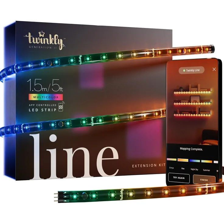 Twinkly Line Extension Kit 1,5m, Magnetischer LED-Streifen, Kombinierbar mit Line Starter Kit, Kompatibel mit Alexa und Google Home, Über 16 Mio. Farben, App-Steuerung, Schwarzes Kabel