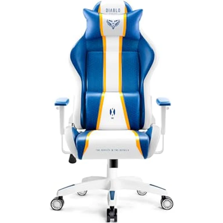 Diablo Chairs Gaming-Stuhl X-One 2.0 ergonomischer Drehstuhl mit Lendenkissen und Kopfstütze Leder HDS Tilttech-Verstellung Armtech-Armlehnen 64 x 33 x 120 cm Aquablau – Bild 4