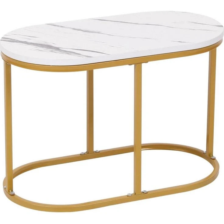 Happy Home Beistelltisch Satztisch Couchtisch Beistelltisch 2 tlg. Marmor Weiß Dekor – Bild 3