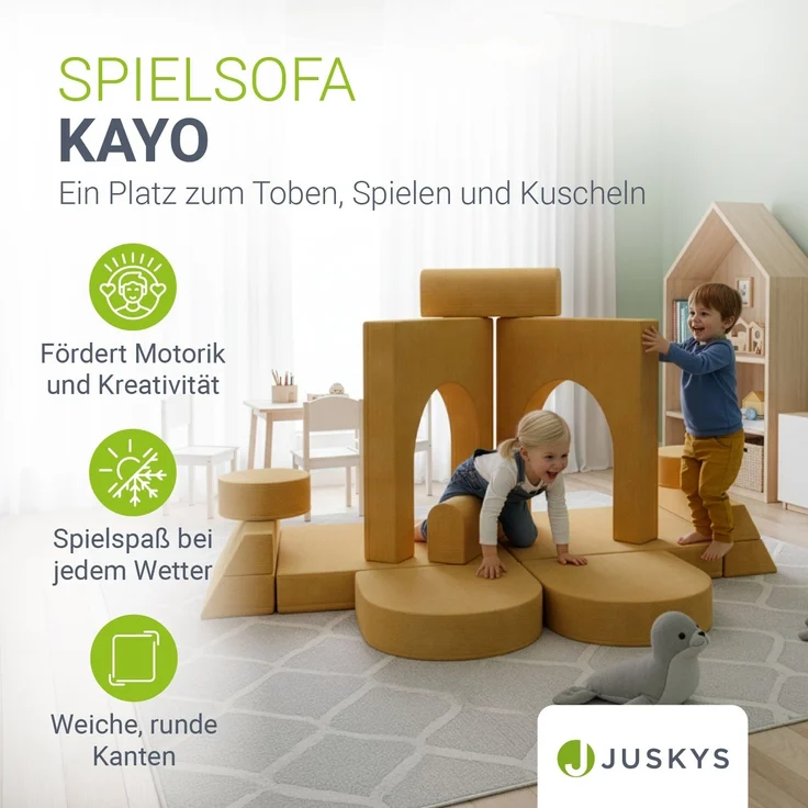 Juskys Kindersofa Kayo –Cord, modular & weich, Sofa für Kinderzimmer & Spielzimmer, sicher, flexibel, pflegeleicht, mit abnehmbaren Bezügen – Gelb – Bild 5