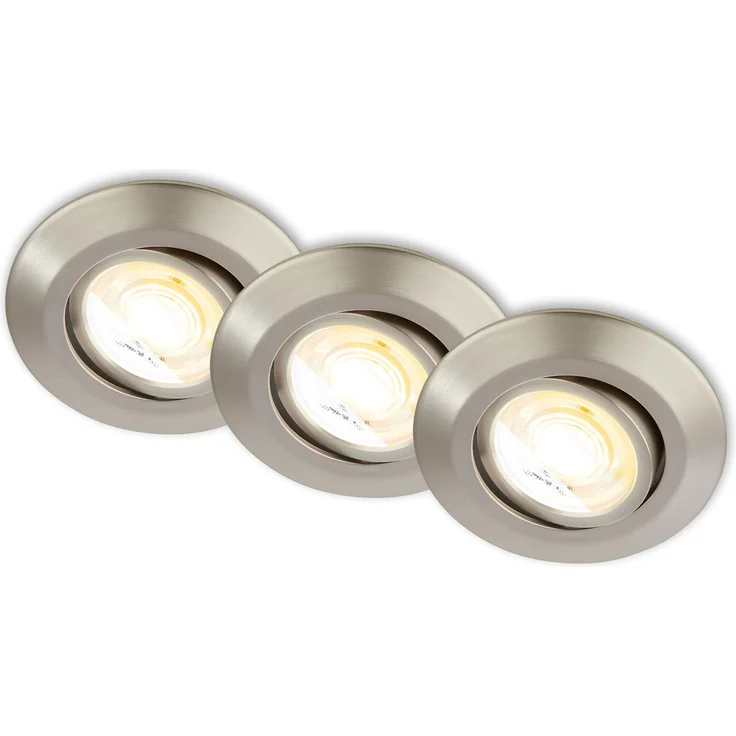 BRILONER - 3er Set LED Einbaustrahler 230V Gehäuse 50% recycelt, Dimmbar, Schwenkbar, Ra90, Farbtemperaturwechsel, LED Spot, flach, Deckenspots, Einbauleuchten, 90x24mm (DxH), Matt-Nickel – Bild 1