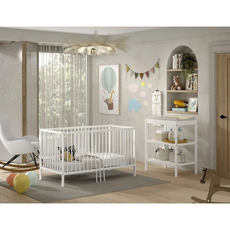 Babymöbel-Set >Dino< in Buche Weiß, Massivholz - 144x84,4x75,5cm (BxHxT)
