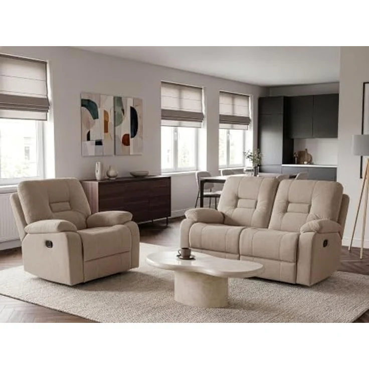 Sofa Set manuell verstellbar 3-Sitzer BERGEN Stoff Taupe – Bild 2