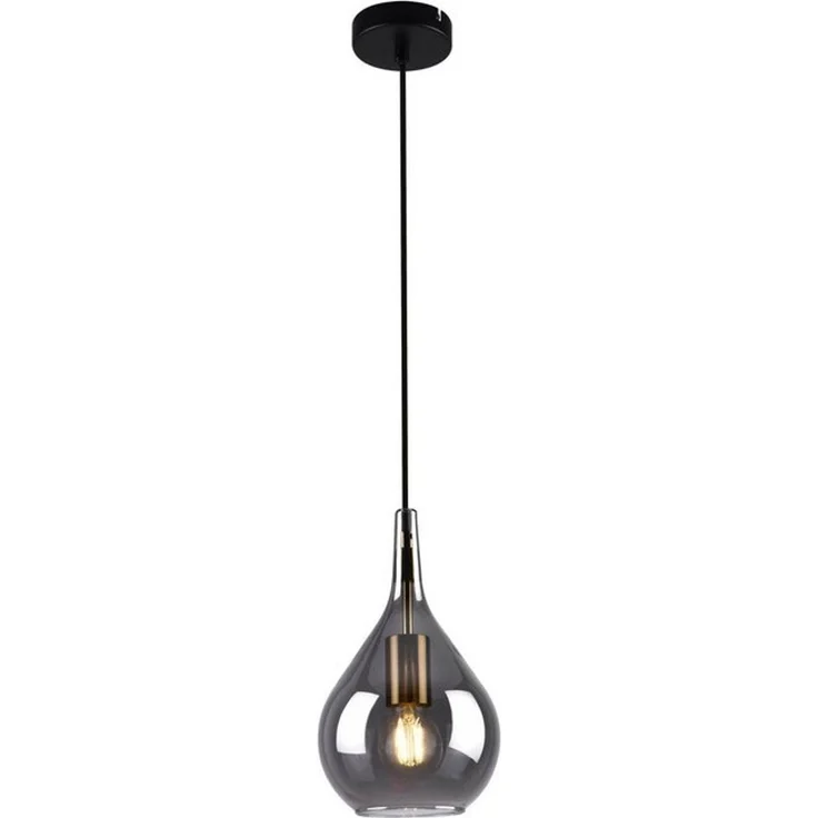näve Pendelleuchte Gota, ohne Leuchtmittel, Rauchglas D: 20cm, exkl. 1x E27, H: 150cm, Baldachin und Kabel schwarz – Bild 4