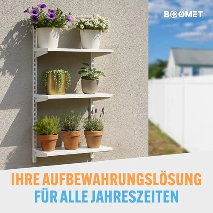 BOOMET Wandregalhalter Regalträger 2-reihig für Wandschienen, 4-tlg, Regalsystem Weiß 17cm Wandregalhalter Regalwinkel – Bild 7