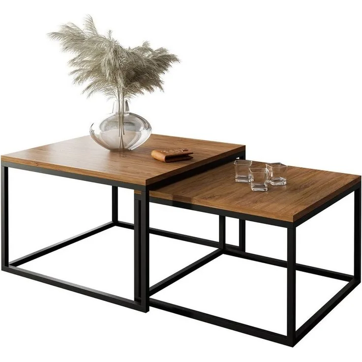 Lookway Couchtisch Yoshi 2in1 mit Tischplatte in natürlicher Holzfarbe (2er-Set), Breite: 70 cm und 60 cm