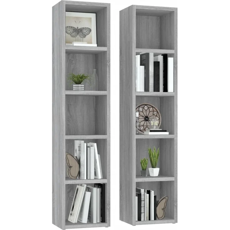 vidaXL CD-Regale 2 Stk. Grau Sonoma 21x16x93,5 cm Holzwerkstoff 815319 – Bild 2