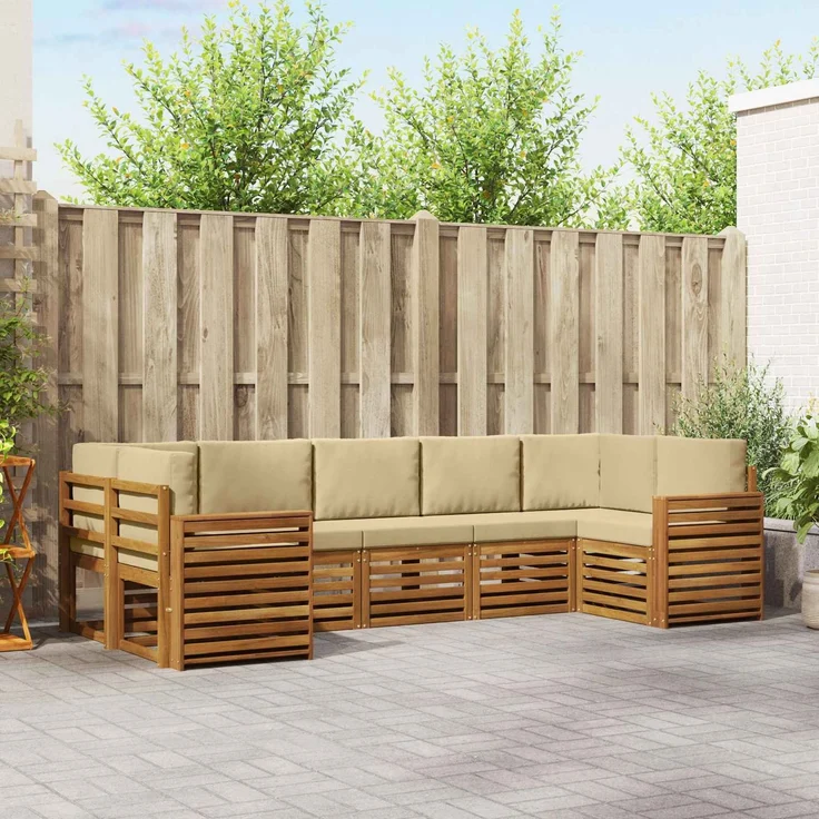vidaXL Outdoor-Sofagarnitur 7 stk. 7-Sitzer Natur und Beige 3375418 – Bild 1