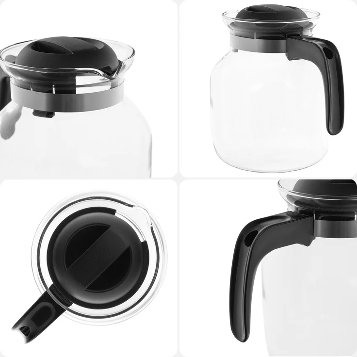 KADAX Hitzebeständige Teekanne mit Deckel, Glas, schwarz, 1,5L – Bild 5