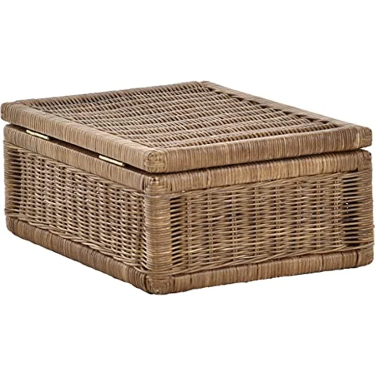Krines Home Aufbewahrungskorb Flacher Korb mit Deckel Rattan geflochten Regalkorb Aufbewahrungsbox – Bild 6