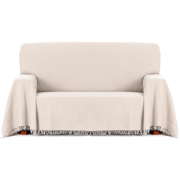ECOMMERC3 | Mehrzweck-Überwurf aus Jacquard-Stoff mit Fransen, Größe 180x260 cm, ideal für Sofa und Bett, atmungsaktiv und weich, Ecru – Bild 1