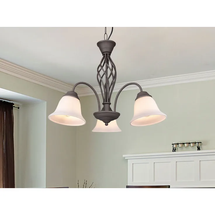 LED Pendelleuchte 3-flammig in Rostoptik mit Glasschirmen, Ø 55cm