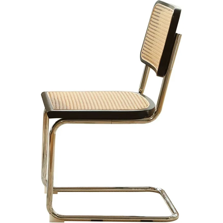 LVHOM 2er Set Freischwinger, Esszimmerstuhl mit Wiener Geflecht, Bauhaus Küchenstuhl aus Natur-Rattan, 25mm Chromgestell, stapelbarer Wohnzimmerstuhl, Schwarz – Bild 8