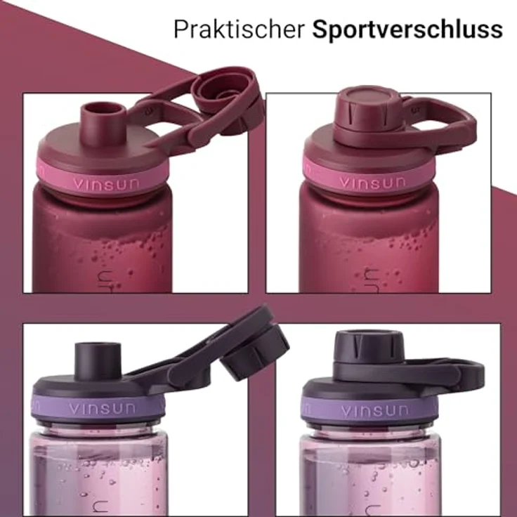 Vinsun Trinkflasche Sportflasche 750ml - Wasserflasche BPA frei & Kohlensäure geeignet, Auslaufsicher, bruchsicher, wiederverwendbar, leicht, Tritan Flasche – Bild 4