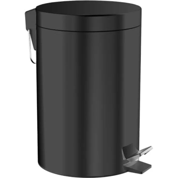 Emco system2 Abfallbehälter, runder Kosmetikeimer mit Deckel und Pedal, 5 Liter, schwarz