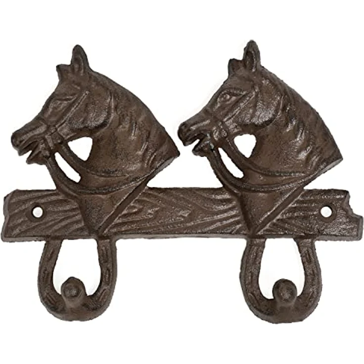 Moritz Wandgarderobe Pferde Pferdeköpfe Garderobenleiste 2 Haken Gußeisen Kleiderhaken Garderobenhaken Vintage – Bild 5