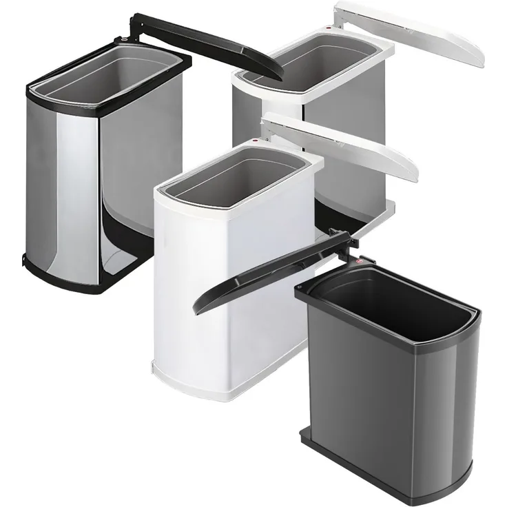 Hailo 'Uno' Abfallsammler mit automatischem Dreh-Kipp-Deckel, Edelstahl, 18 Liter, Silber / Schwarz