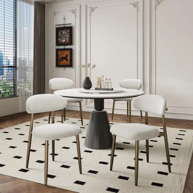 MALOL Esszimmerstühle 4er Set, Gepolsterte Stühle Esszimmer, Küchenstühle, Esstisch Stühle mit geschwungener Rückenlehne & Metallfüßen, moderne Stoffstühle für Küche, Wohnzimmer und Gastronomie, Beige – Bild 3