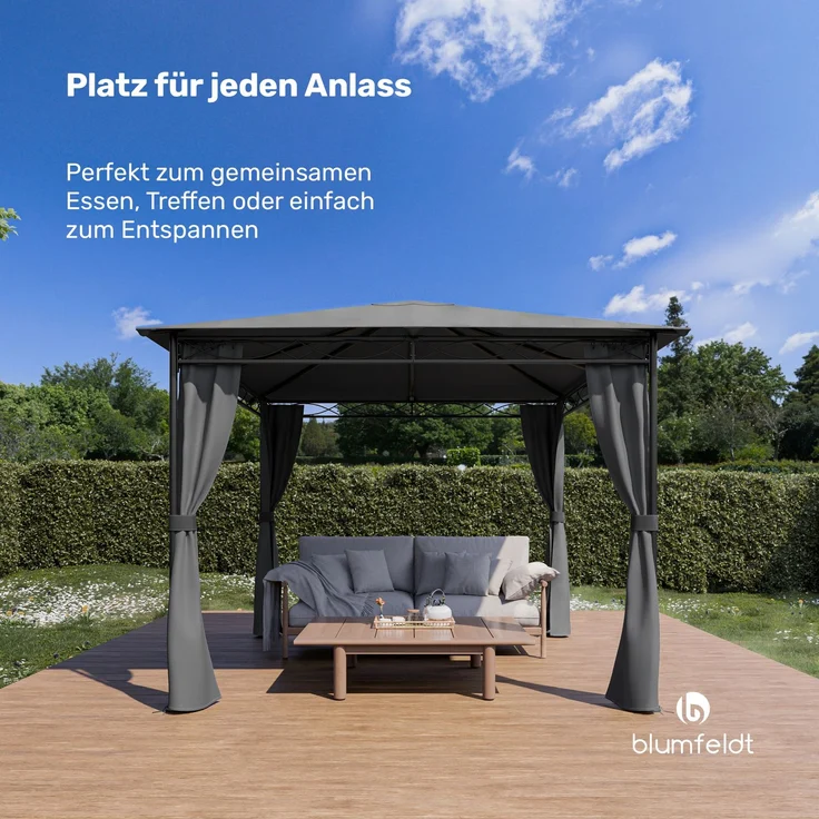 Blumfeldt Mondo - Pergola Partyzelt Gartenzelt Gazebo, Größe: 2,95 x 2,6 x 2,95 m (BxHxT), 4 Seitenteile, EasyMount Concept, Witterungsschutz: UV / Wind / Regen, beige – Bild 1