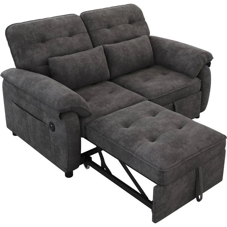 Merax 3-in-1 Doppelschlafsofa, faltbares Sofa mit verstellbarer Rückenlehne und Bettfunktion, umwandelbare Schlafcouch mit USB‑Ladeanschluss, Chenille‑Stoff, Grau – Bild 9