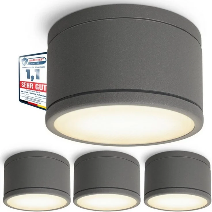 SSC-LUXon LED Außen-Deckenleuchte CELI-WX Aufbauspot flach IP44 Bad & Aussen anthrazit mit LED GX53 5W, Warmweiß bis Tageslicht – Bild 4