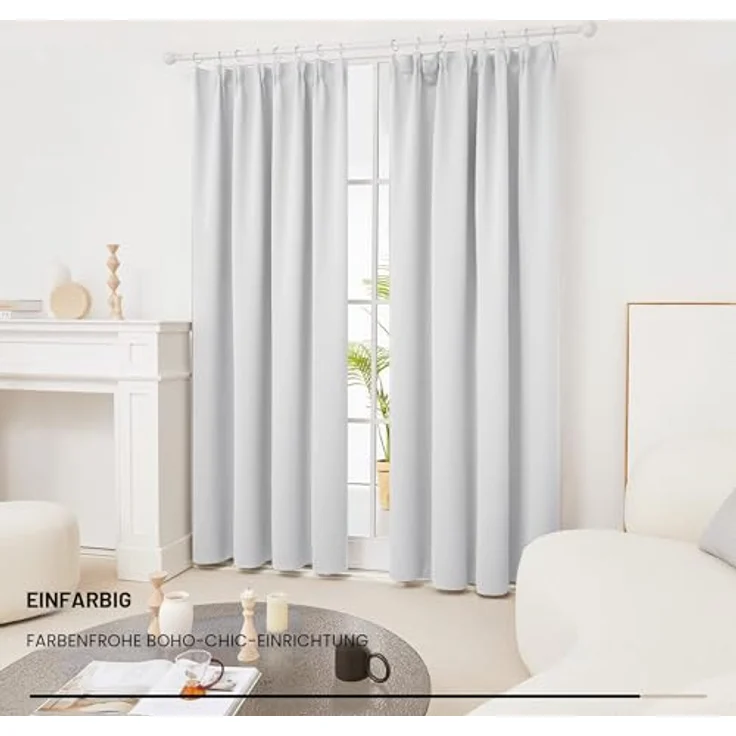 Deconovo Vorhang Blickdicht mit Kräuselband Verdunklungsgardine Silber Grau | 2er Set, H 245 x B 140 cm, Thermogardine Wärmeisolierend, für Wohnzimmer, Schlafzimmer Gardinen, Thermal Curtain, Sichtschutz – Bild 4