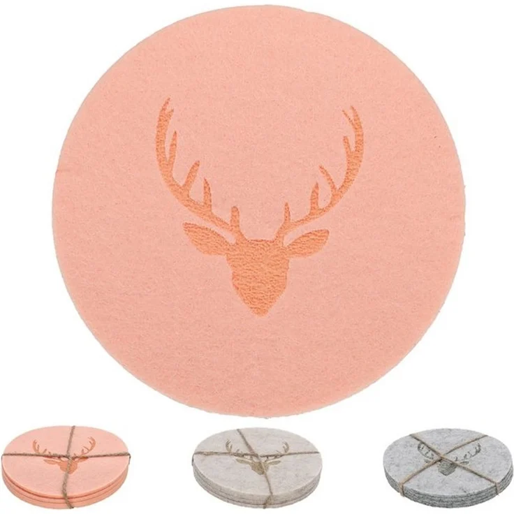 CEPEWA Glasuntersetzer Glasuntersetzer Hirschgeweih 12er Set Polyester Ø10cm rund 3 Farben – Bild 4
